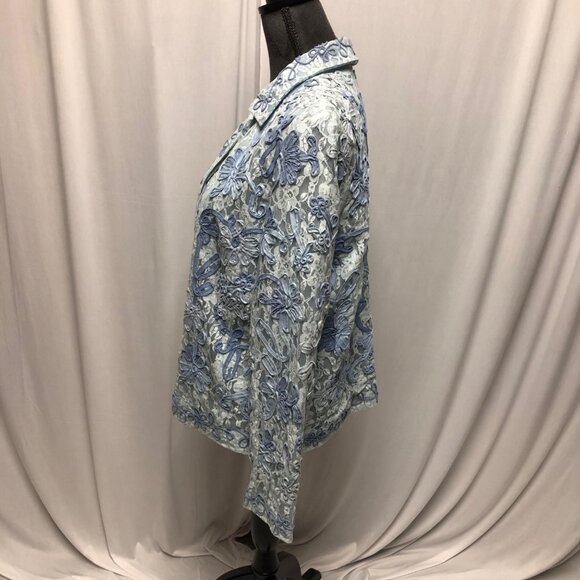 Coldwater Creek Jacket Womens Sz Medium Blue Lace Ribbon Flowers Open Blazer - Picture 3 of 7